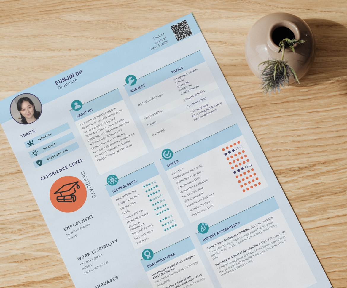 infographic resume on a table